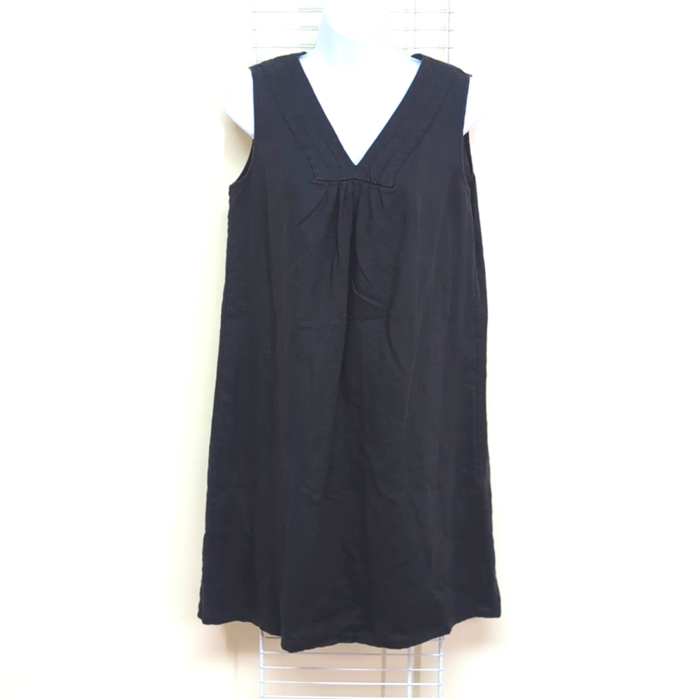 J. Jill Small Women's Black 100% Linen V Neck Sleeveless Knee Length Shift Dress